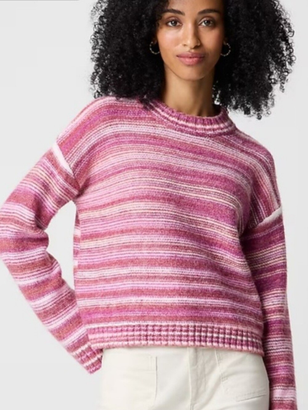 NWT J. Crew Extra Soft Space Dyed Pink Striped Crewneck Cozy Sweater, Size XL